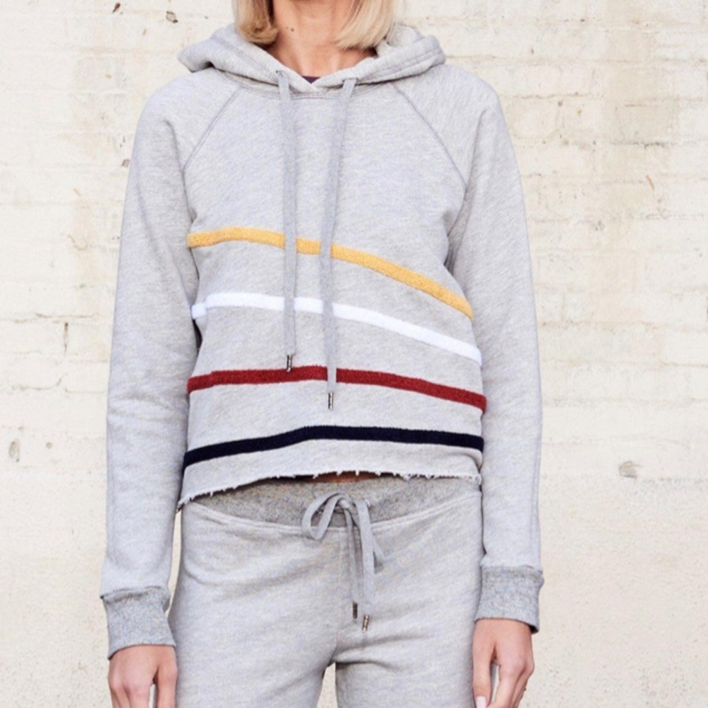 Sundry Gray Chenille Stripes Cropped Hoodie